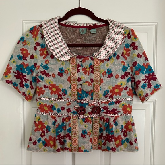 Fun, short, wool knit floral jacket by HWR Size S - Picture 1 of 10